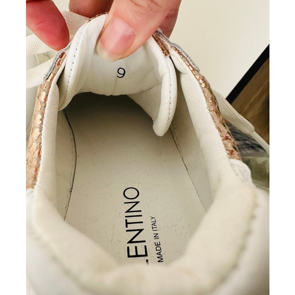 Valentino Minerva Monogram White & Rose Gold Leather Lace Sneaker 9 - Picture 9 of 15